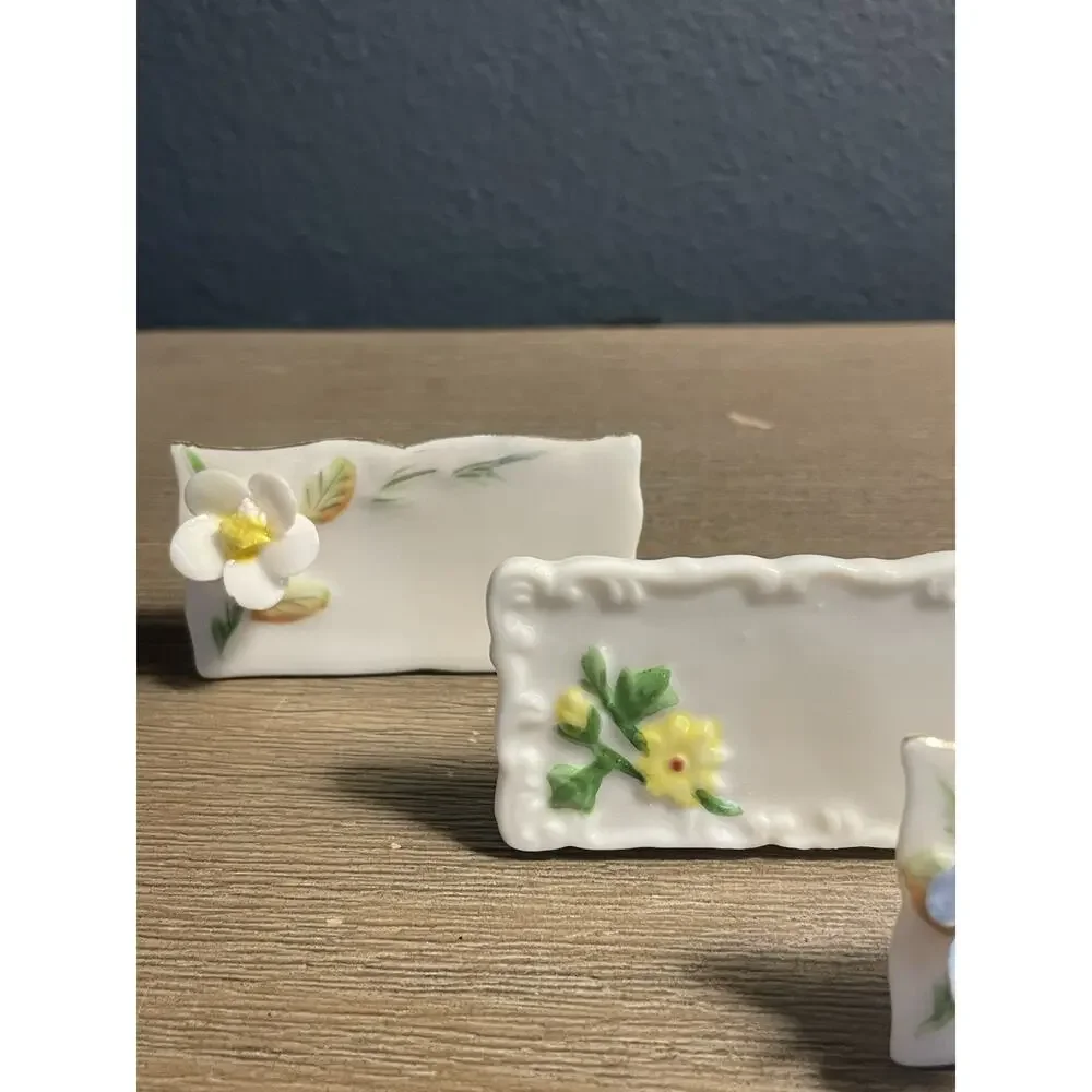 Vintage Shafford Porcelain Place Card Holders Set 6 Floral Taiwan Orig Box 2